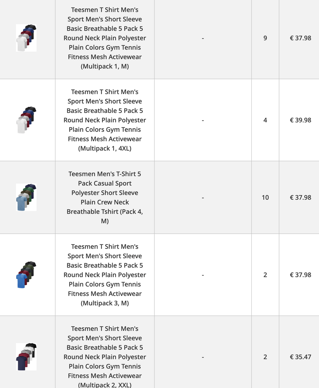 A selection of men's T-shirt sets